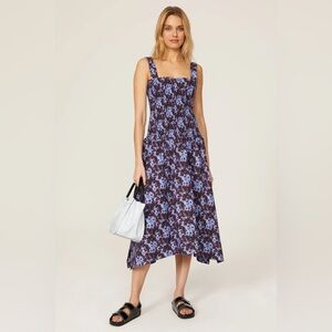 PROENZA SCHOULER WHITE LABEL 
Printed Smocked Cotton-Poplin Midi Dress